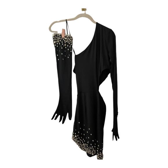 NBD Isla One Shoulder Mini Dress Cut Out Embellished Detachable Sleeve Black S - Picture 12 of 16
